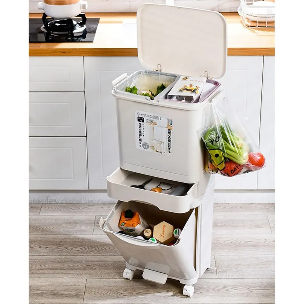  Wet Dry Separation Garbage Can 38/42/45/48L Pedal Storage Large Double Layers Trash Can Kitchen Was - 4000580119667