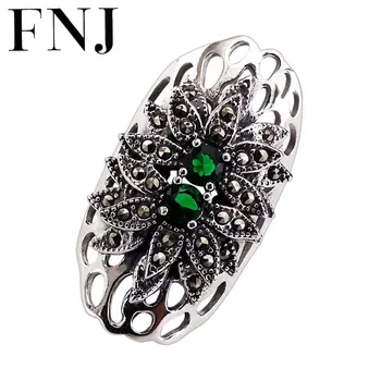 

FNJ Statement Flower Ring 925 Silver New MARCASITE Original S925 Sterling Silver Rings for Women Jewelry Adjustable Size