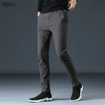 

BJHG 2020 NEW Spring Autumn Men Smart Casual Pants Solid Straight Trousers Male Quality Stretch Suit Pants for Men