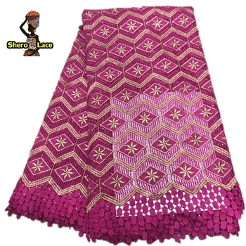 

High Quality African Laces Fabrics Embroidered Fushia Pink Nigerian Guipure Cord Lace Fabric For Dress