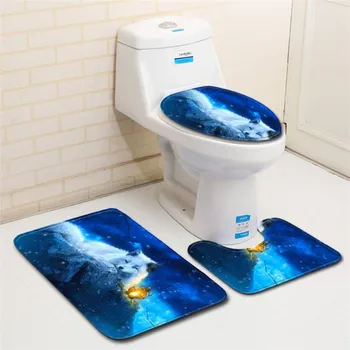 

3 pieces/Set 3D Fox Pattern Waterproof Bath Mat Contour Pedestal Rug Lid Toilet Cover Carpet Bathroom Set
