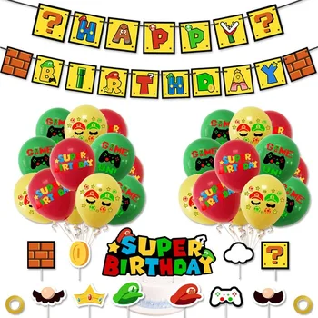

1set Game Theme Latex Balloon Banner Cake Topper Party Decoration Banner for Air Globos Kids Birthday Party Decoration Balloons