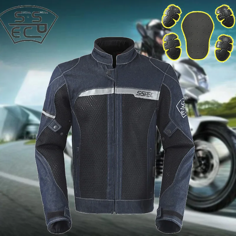 

New Denim Motocross Suits Jacket&Pants Mesh Breathable Denim Motorcycle Jacket Protective Gear Armor Men Motorcycle Clothing