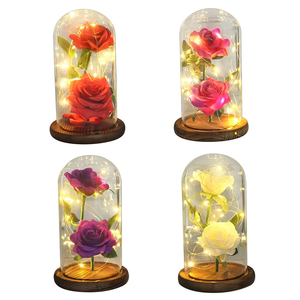 

NEW Beauty And Beast Rose in a Glass Dome with LED Light String Eternal Flower In Glass Cover For Valentine's Day Gifts Dropship
