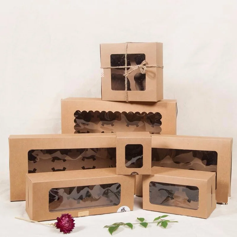 Motif marbre 6.3x6.3x2.95“ Lot de 12 boîtes à cupcakes en kraft avec fenêtre en PVC et carton 4 Holders