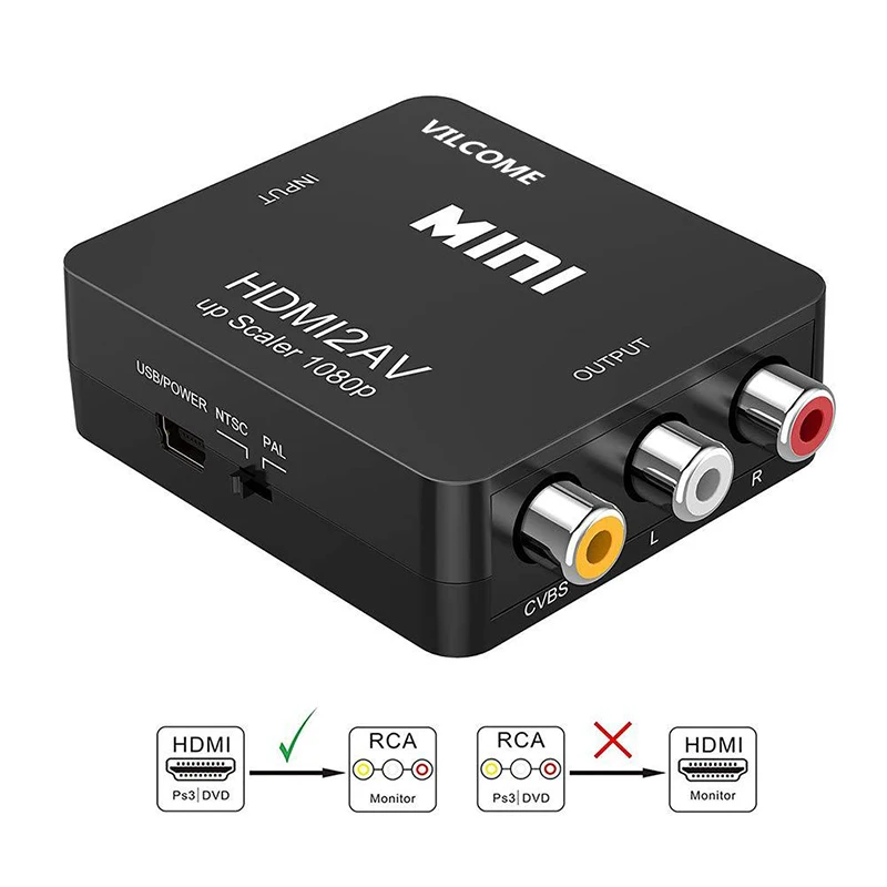 1080P HDMI в RCA AV видео конвертер HDMI2AV адаптер композитный коробка для ТВ проектора
