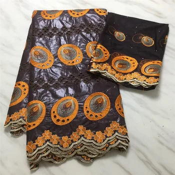 

New 5+2 yards/set African Bazin Riche Brode Fabric with White Swiss Cotton Lace 2020 Damask Shadda Guinea Brocade Lace Fabric