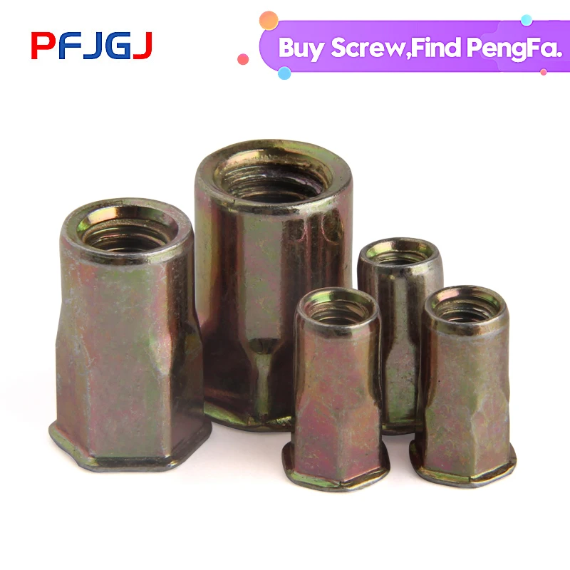 

Peng Fa Coloured small countersunk head inside and outside hexagonal riveting nut half hexagonal small head pull cap M4-M10