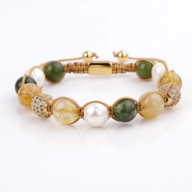 New Unique Design High Quality Luxury CZ Pave Ball 10mm Natural Stone Beaded Women Jewelry Braided Macrame Bracelet Lady - Image 3