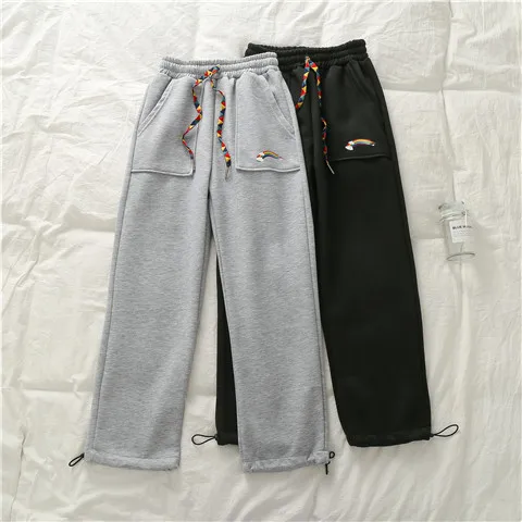 Casual Pants Women Loose Bundle Large Size XL Printed Simple Elastic Waist Plus Velvet Straight Students Korean Style Casual Pants Women Loose Bundle Large Size XL Printed Simple Elastic Waist Plus Velvet Straight Students Korean Style