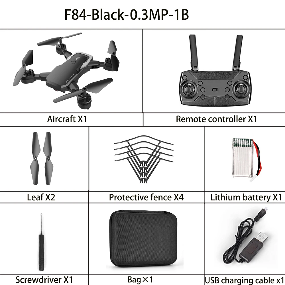 black 0.3MP 1b Дрон F85 Квадрокоптер беспроводной Радиоуправляемый Дрон с 4k Hd камерой Wifi Fpv Вертолет складной Квадрокоптер для детей подарок игрушки - Цвет: black 0.3MP 1b