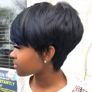 

Short Pixie Cut Wig Peruvian Straight Hair Remy Human Hair Wigs For Black Women 150% Glueless Machine Made Bob Wig Free Shipping