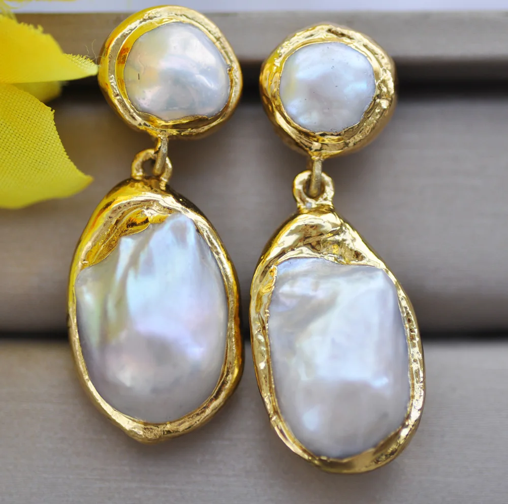 

MTC·STAR Z10237 27mm White Baroque Keshi Pearl gold-plating Dangle Earring
