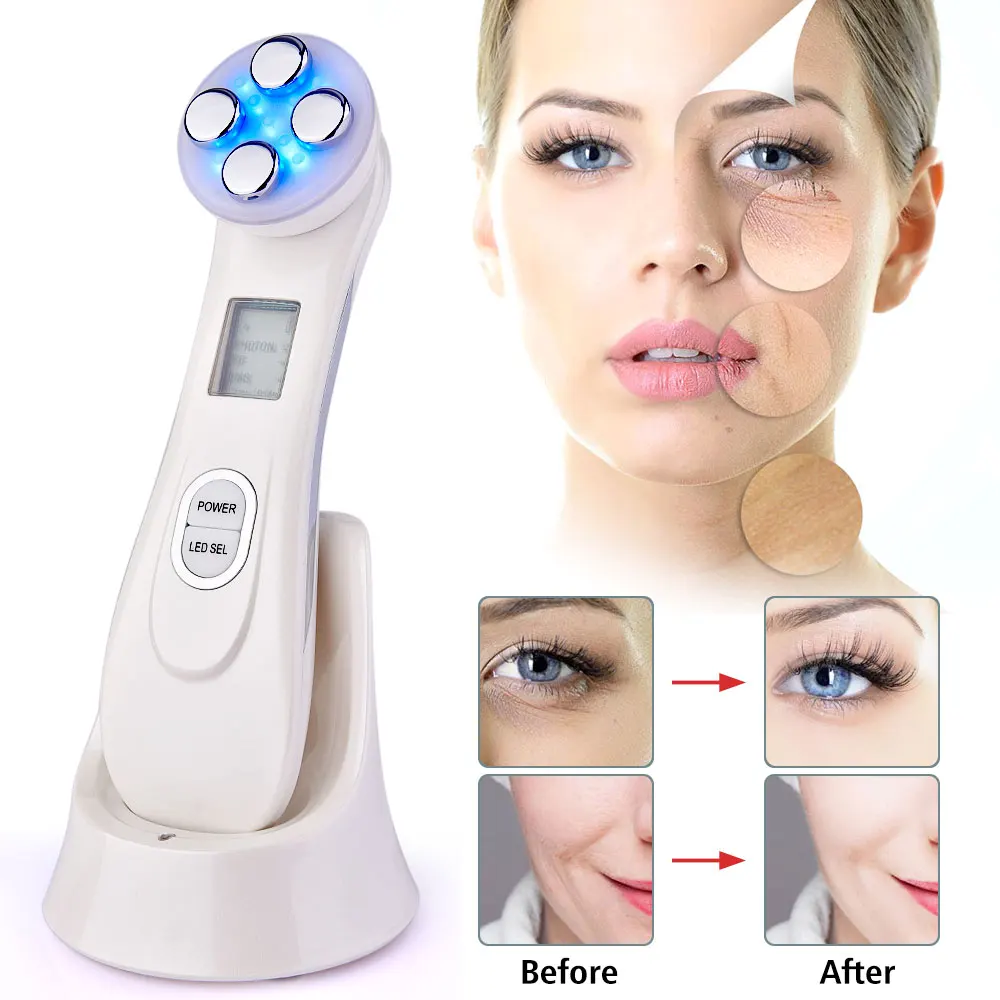 Günstig 5 in 1 LED Radiofrequenz Gesichts Hautstraffung Anti Aging Falten Mitesser Reduzieren Haut Verjüngung LED Licht Schönheit Gerät