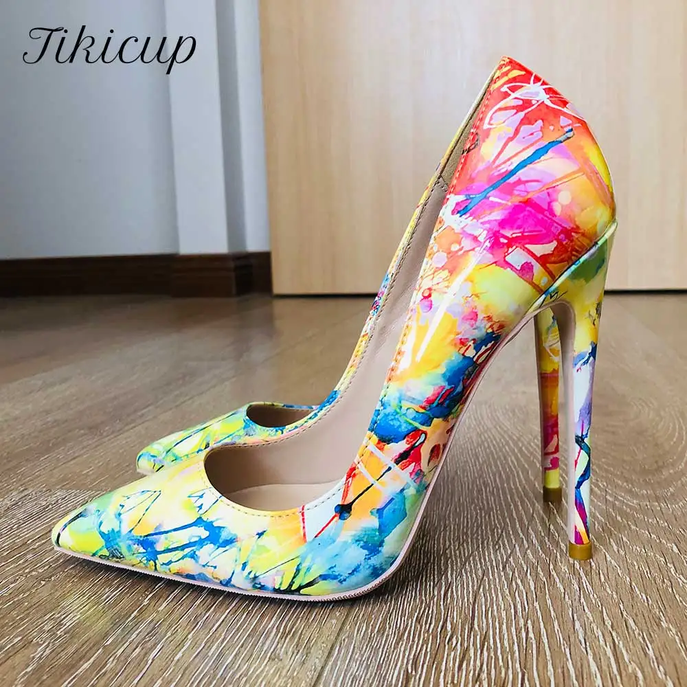 Tikicup Hawaii Stijl Vrouwen Olieverf Gedrukt Patent Puntschoen Hoge Hakken  Fashion Dames Stiletto Pumps Grote Maat 33 45|Damespumps| - AliExpress