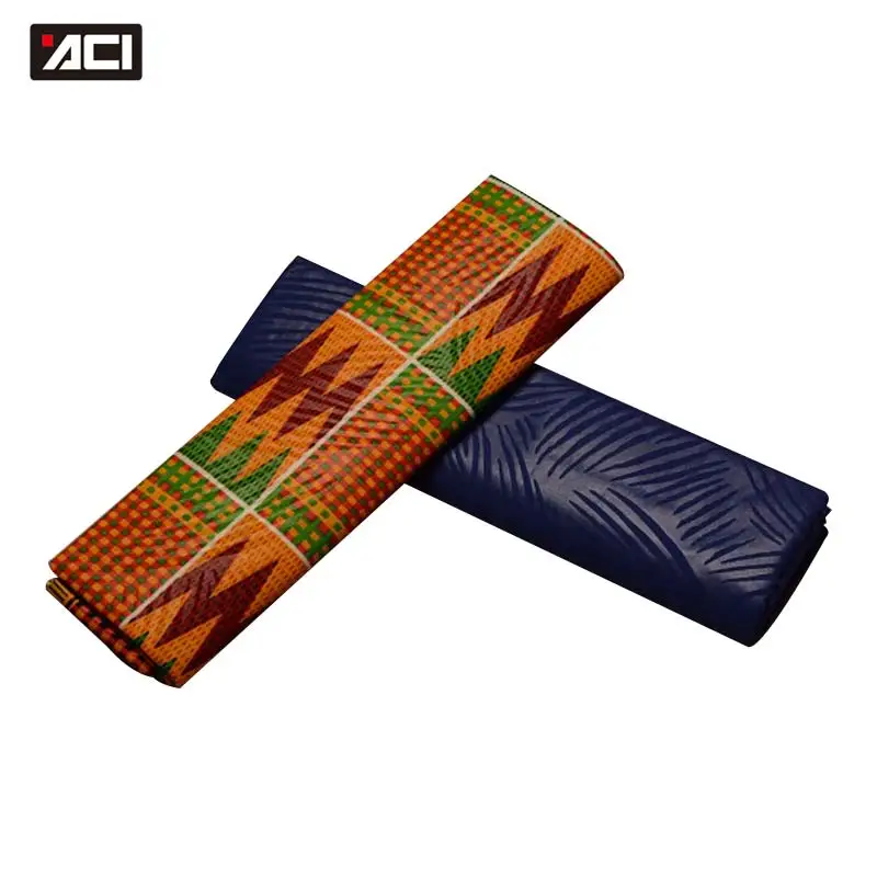 

ACI 2Yards Ghana Kente Fabric Mix 2Yards Plain Dyeing African Ankara Fabric Embossing Pattern Veritable Wax Block Prints Fabric