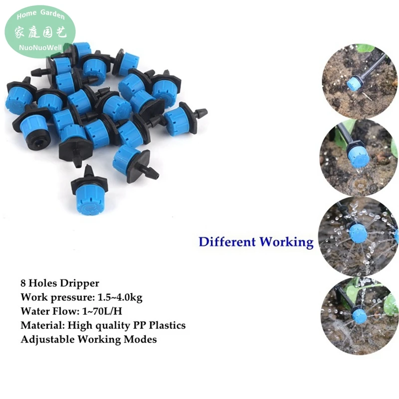 500~10pcs Adjustable Blue 8-Hole Irrigation Drippers Drip Head Sprinklers Bonsai Flower Drip Irrigation System Nozzles Emitters