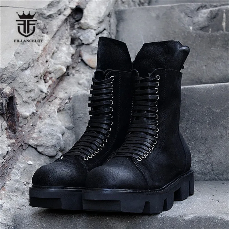 Dark Trend Genuine Leather Knight Thick Sole Martin Boots Toothed Sole New Zip Boots