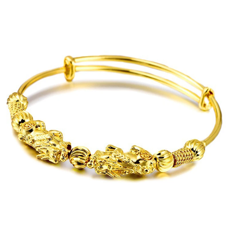 

Double Pixiu Golden Wealth Bangle Retro Ethnic Style Adjustable Women Bangle LBShipping