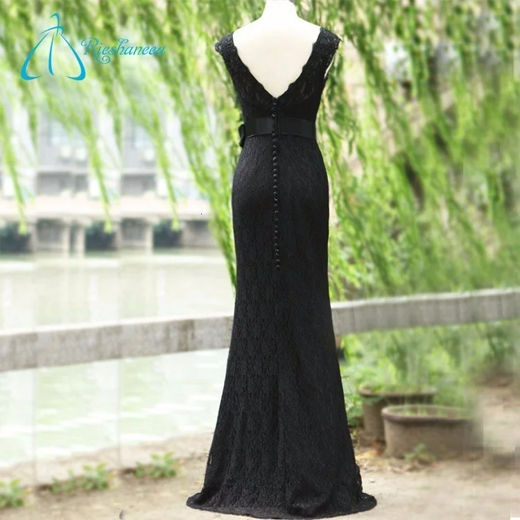 Mermaid Lace Sashes Bow Capped Sleeve Long Evening Dress