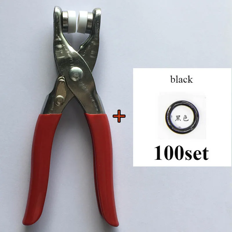 100 набор высокого качества латунь 9,5 мм клямерная кнопка, легко использовать плоскогубцы инструмент крепеж пресс штифты, кнопки пряжки - Цвет: plier and 100 black