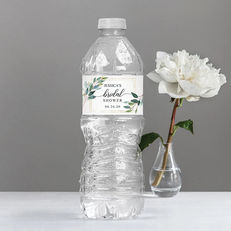 Personalized Bottle Labels White Green 0020 Printable OR Printed Wedding Water Bottle Labels White Flower Custom Water Bottle Labels