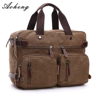 

Mannen Canvas Tas Lederen Aktetas Reizen Koffer Messenger Schouder Tote Terug Handtas Grote Casual Zakelijke Laptop Pocket