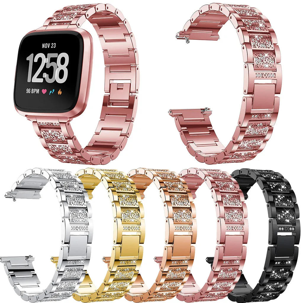 

Luxury Watch Straps For Fitbit Versa Lite Women Watchband Rhinestone Ladies Fashion Stainless Steel Watchstrap 2019 New Arrival