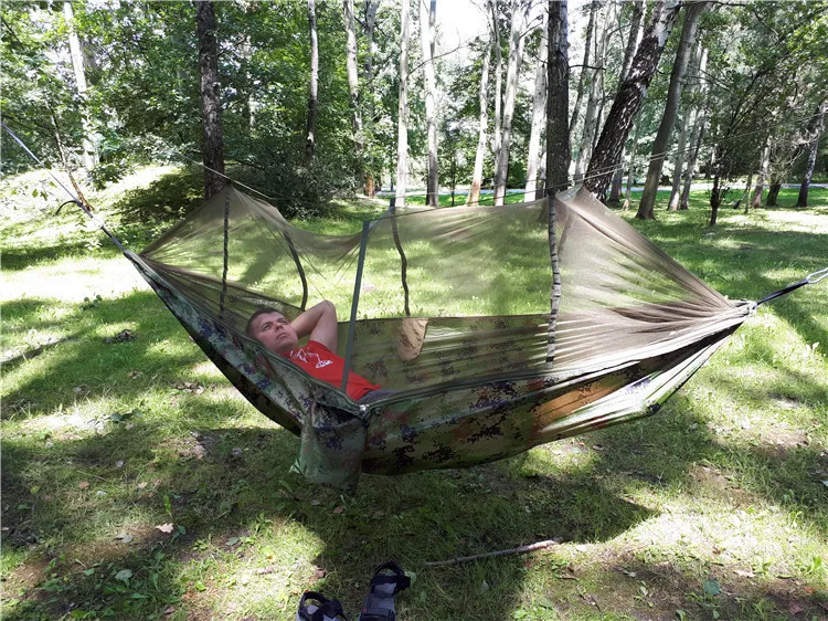 260x140cm Camping Hammock with Mosquito Net Double Travel Hanging Sleeping Bed Swing with Tree Straps for Travel Survival Garden outdoor furniture discount