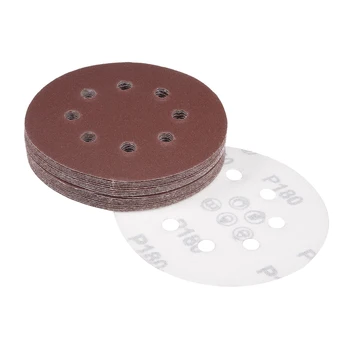 

uxcell 20Pcs 5 Inch 8 Hole Hook and Loop Sanding Disc 180 Grit Flocking Sandpaper Random Orbital Sander Paper