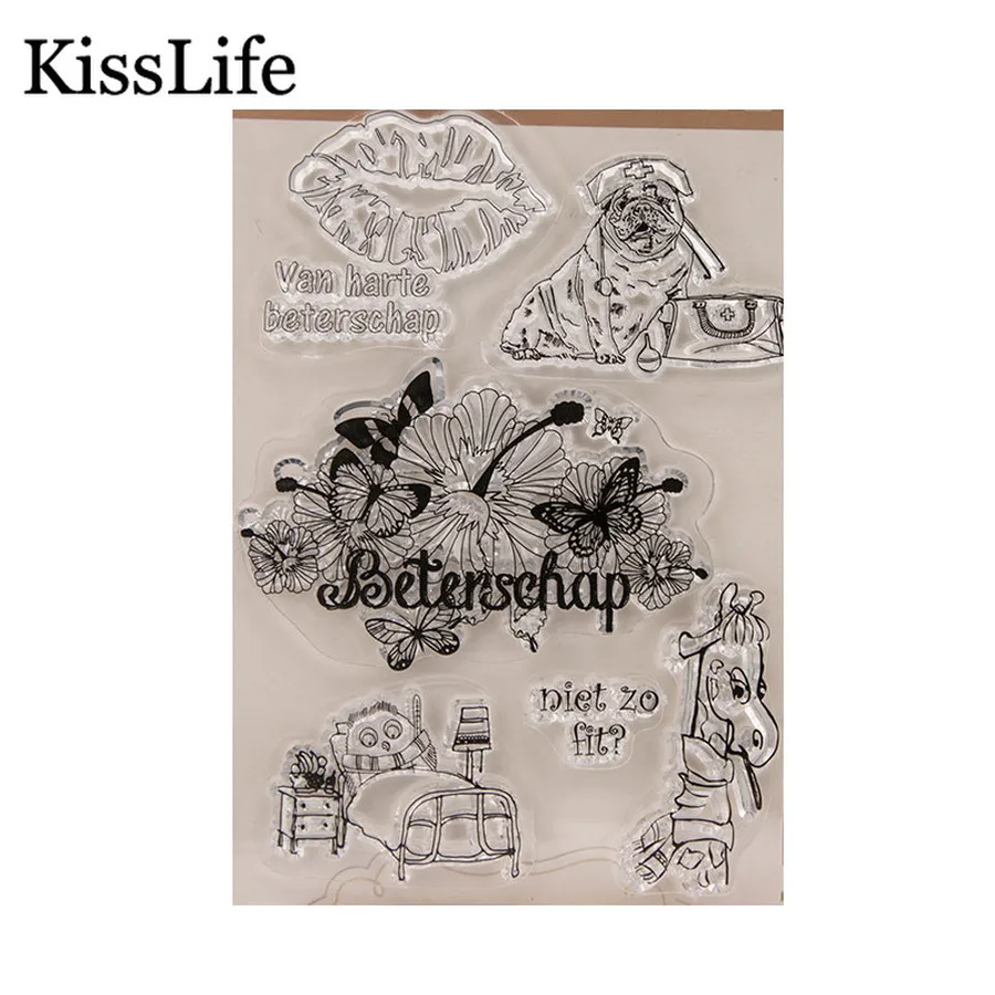 

1 Sheet Butterfly Flower Leaves Bed Deer Dog Letters Clear Rubber Stamps for Scrapbooking Card Making Thanksgiving Album Decors