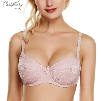 

PariFairy Women's Underwired Supportive Push Up Bh Floral Lace Embroidery Cotton Padded Sexy Underwear 36B 38B 40B 36C 38C 40C