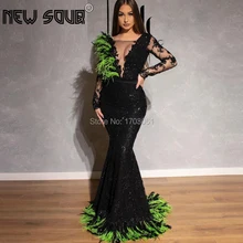 Вечернее платье для выпускного бала с перьями и русалочкой Robe De Soiree с v-образным вырезом, вечерние платья для выпускного бала в Дубае для Саудовской Аравии