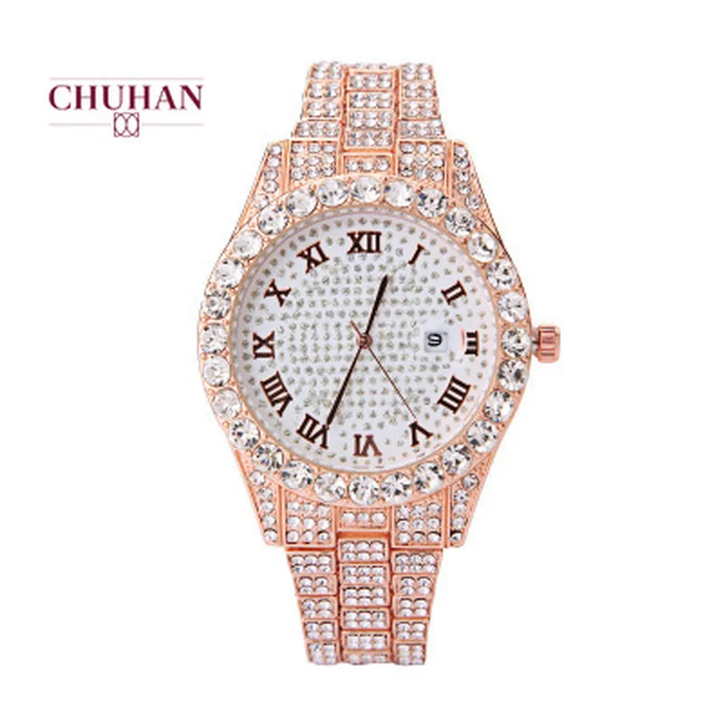 CHUHAN Luxury Ladies Quartz Watch Stainless Steel Watch Full Diamond Letter Bracelet