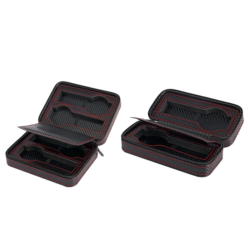 

2Pcs Carbon Fibre Watch Box Bag Display Zipper Case Display Storage Portable Travel Holder Case Portable Leather Organizer - 4 S