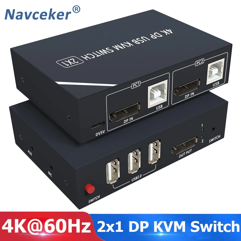 2022 Best 4K KVM HDMI Switch Dual Monitor 2 In 1 Out DP KVM Switch 2