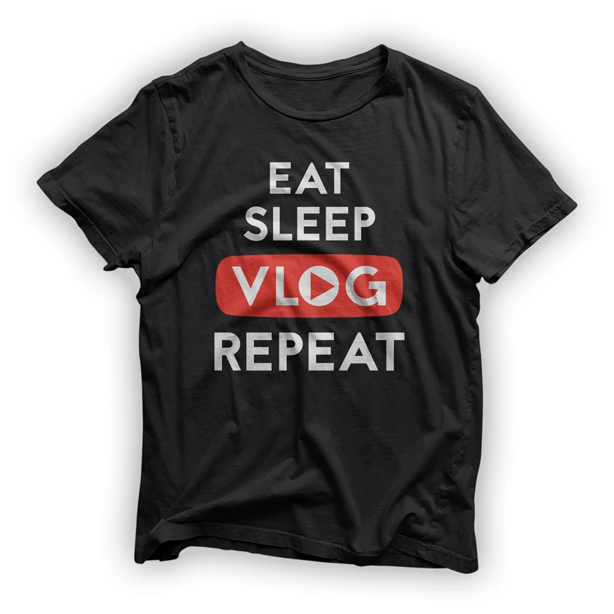 Eat Sleep Vlog Повторите футболку Youtube Twitch блог видео журнал смешной Новый Классический