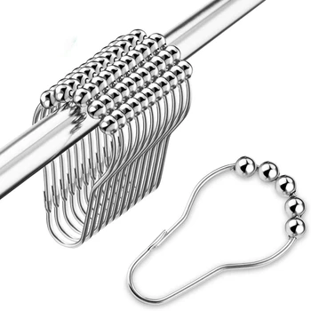 

12Pcs Stainless Steel Curtain Hooks Bath Rollerball Shower Curtains Glide Rings Convenient Home Bathroom Accessories