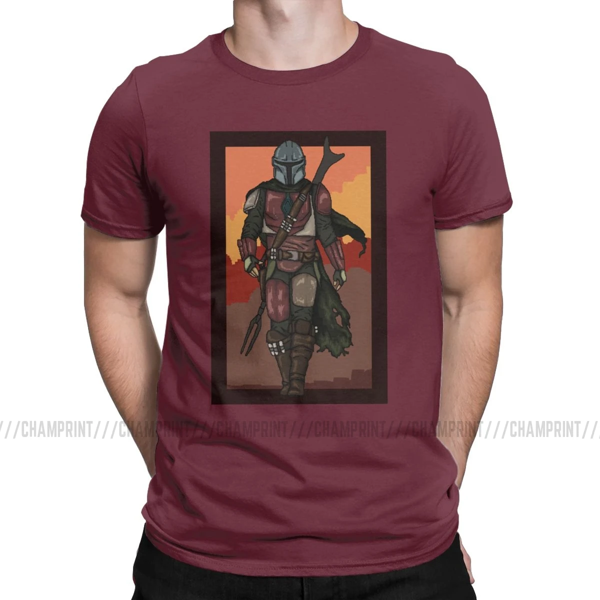 Mandalorian, мужские футболки, Звездные войны, повседневные футболки, короткий рукав, круглый вырез, футболки, хлопок, Графические Топы - Цвет: Бургундия