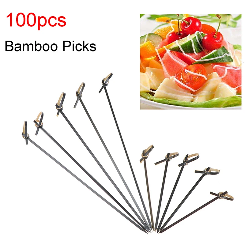 100pcs Disposable Bamboo Picks with Twisted Ends Knotted Cocktail Picks for Cocktail Party Food Drink Barbeque Snacks Club