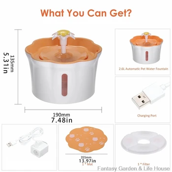 

2.6L pet automatic water dispenser Dog Cat Pet Mute Drinker Feeder Bowl Pet Drinking Fountain dispenser orange