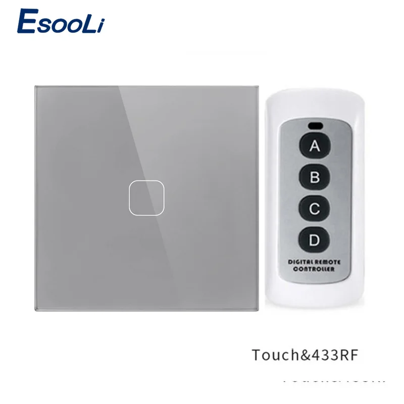 Esooli EU Standard light Touch switch 1 gang Electric Touch Switch 86 Type Crystal Glass Panel Wall Light Touch Switches
