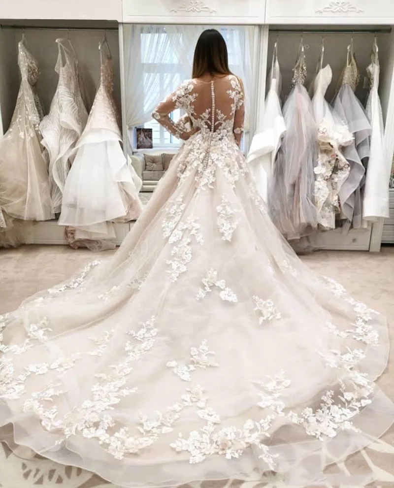 LORIE-A-Line-Wedding-Dress-Long-Sleeve-3D-Flowers-Bride-Dress-2020-Princess-Long-Boho-Wedding (3)