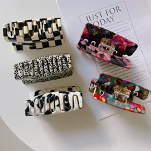 

Acetate Elegant Black White Plaid Grab Clip Large Acetate Hair Clip Crab Hair Claws Women Girl Hair Accessories Hair Style Make