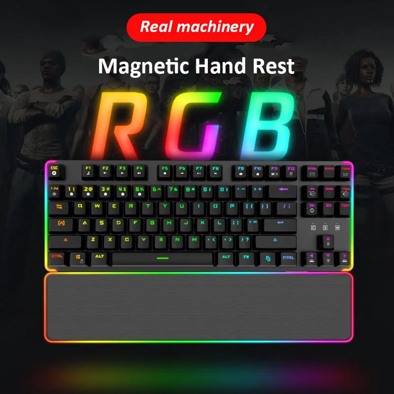 

87 keys Gaming Mechanical Keyboard OUTEMU Magnetic Hand Rest Wired Keyboard Anti-ghosting RGB/ Mix Backlit For Gamer PC Laptop