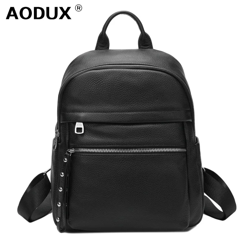 AODUX NEW 100% Genuine Leather Silver Hardware Women's Backpacks Lady Girl First Layer Cowhide Female School Book Bags Style | Багаж и
