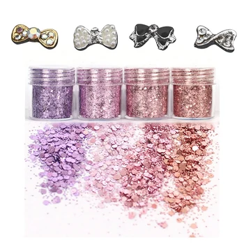 

40Pcs DIY Metal 3D Nail Art Tip Decoration Mix Color & Bowknot & 4x Sequins Glitter Dust Powder Paillette Tips