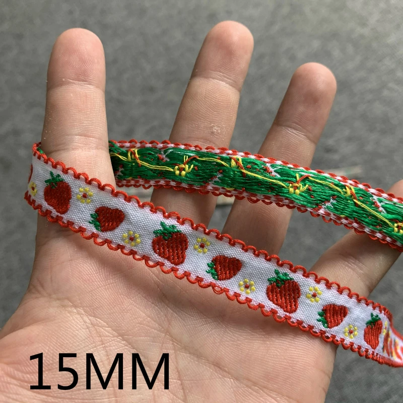 3YARD 5/8 INCH 12-20mm Flowers Strawberry Handmade Jacquard Ribbon Lace ribbon decoration ribbon supplies sewing ribbon