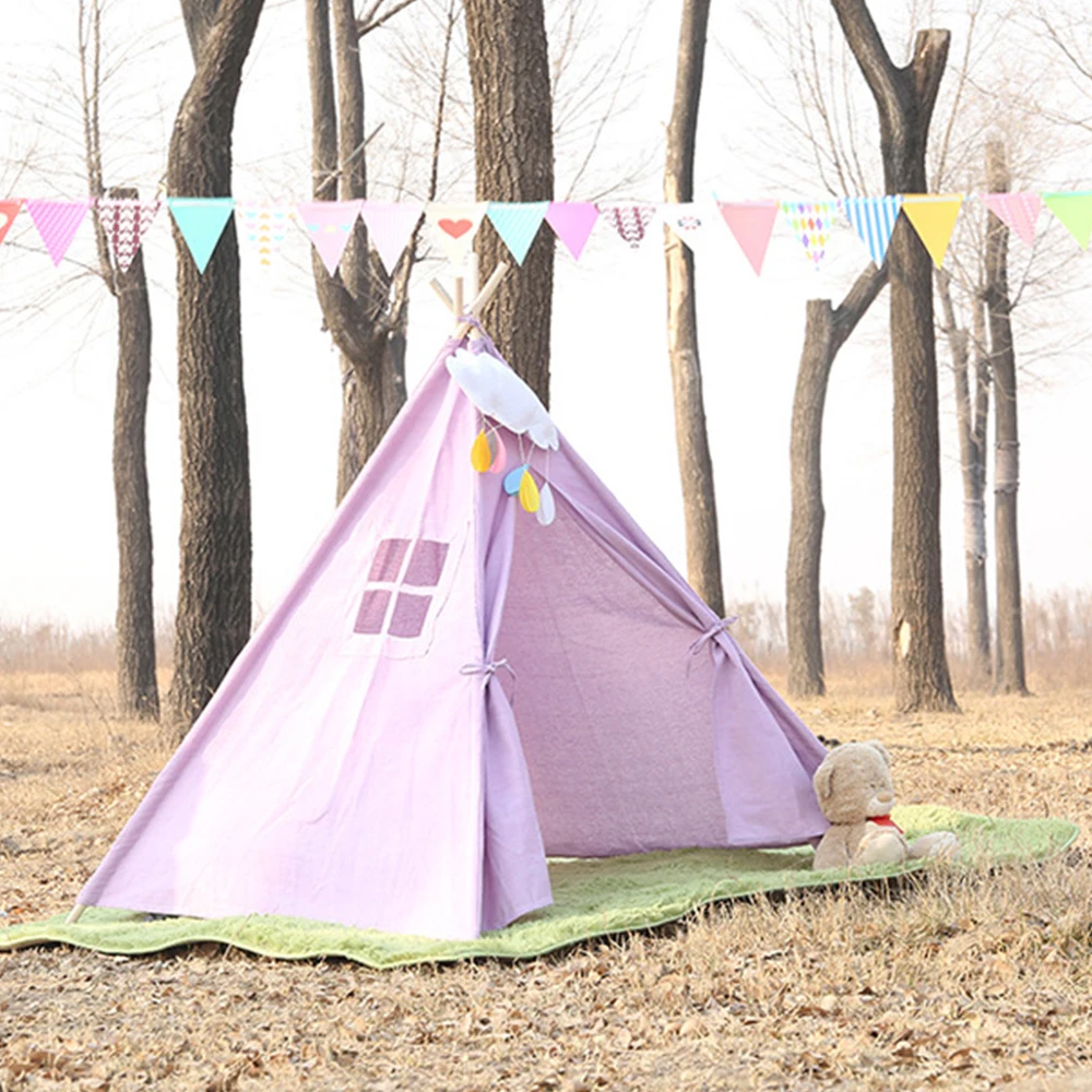 Kids Tents Canvas Triangle Tipi Cartoon Cute Outgoing Toys Children's Tent Indoor Kids Play House Portable Foldable Game Teepee