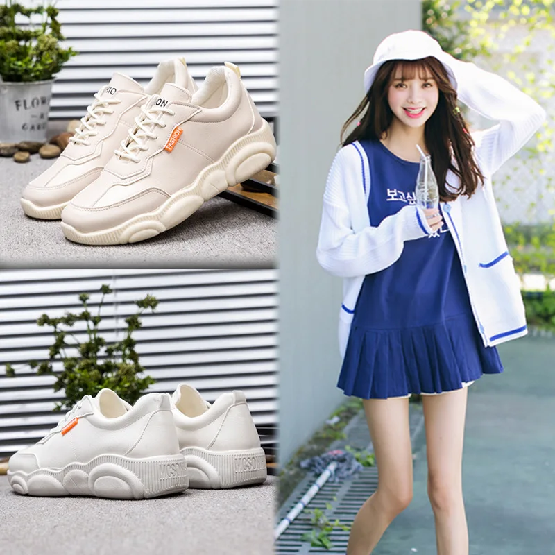 

2019 Spring New Style Women's Sports Footwear Korean-style Pu-Style MacBook Shoes Network Red Celebrity Style bear xie